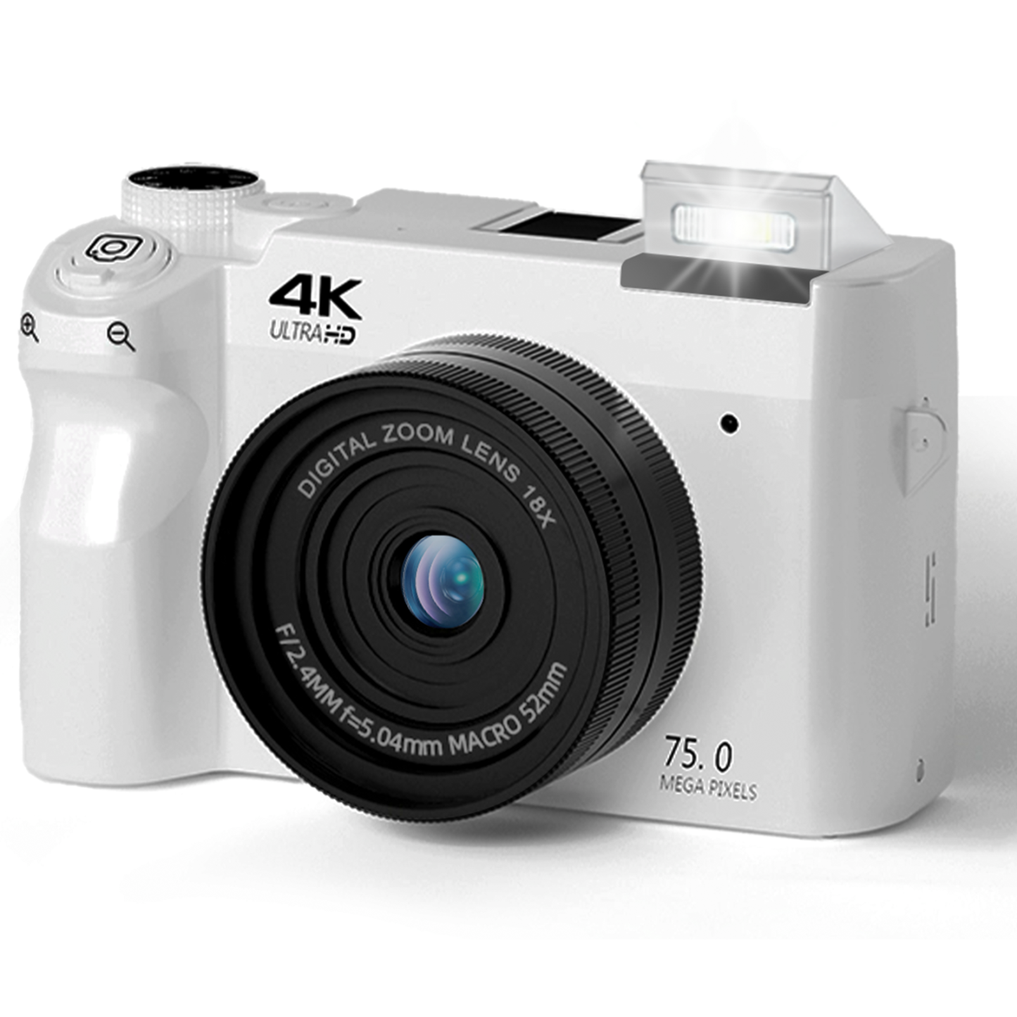 White Aetheros Digital Camera with black lens on a white background