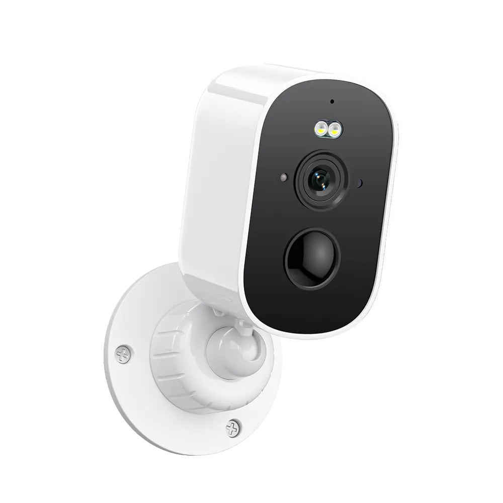 White Beelines Solar Security Camera with black lens on a white background