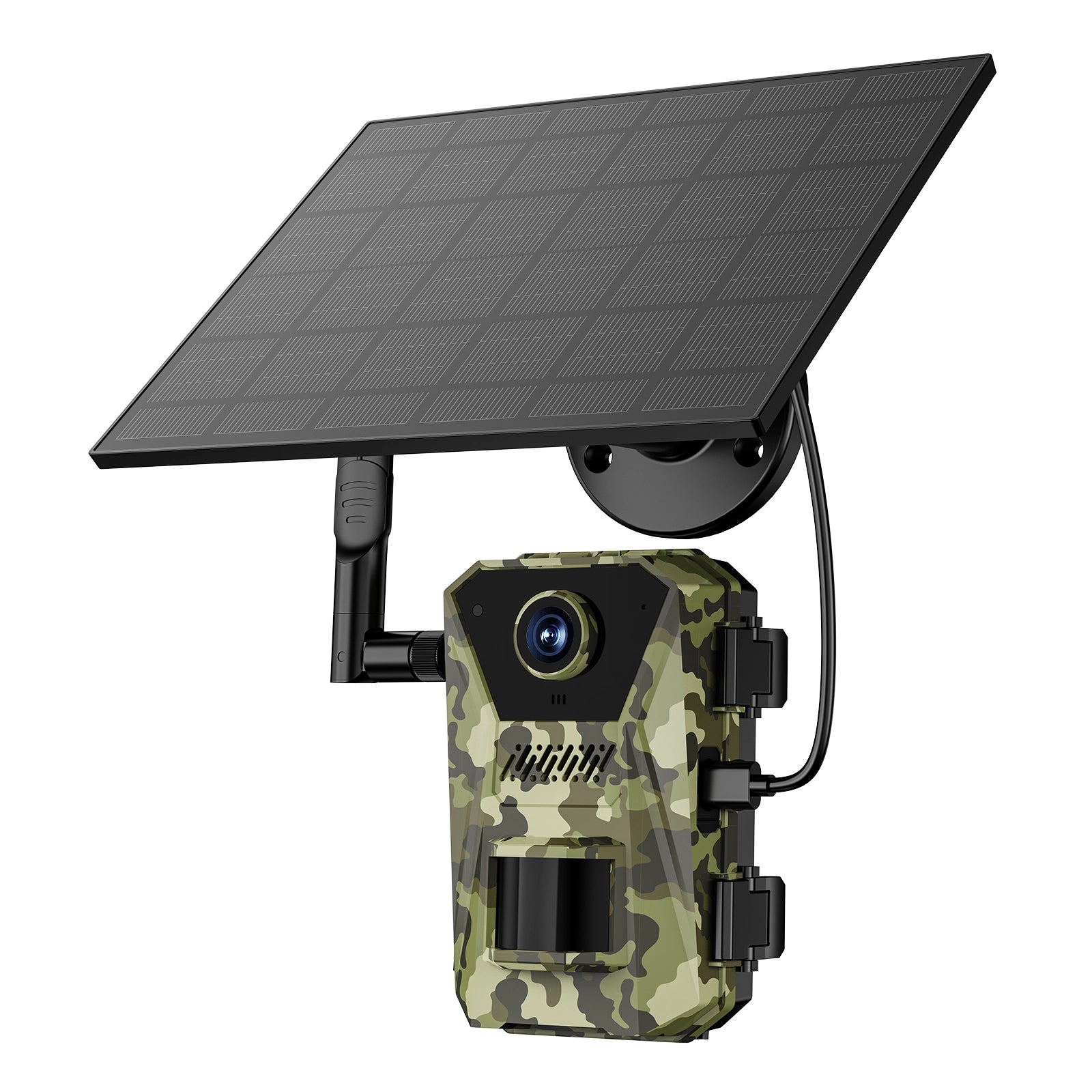 Evoluir Trail Camera with solar panel – wildlife monitoring device with white background