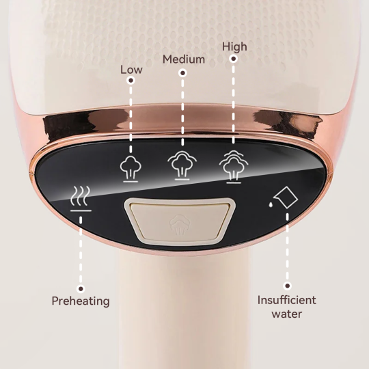Control panel of a Meacode Steamer with temperature settings and icons.