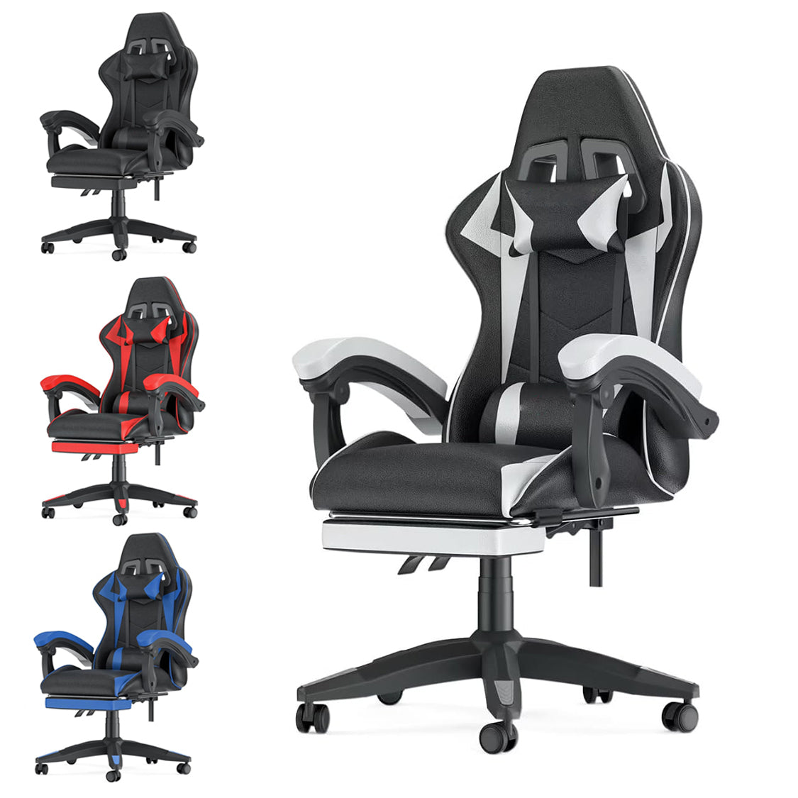 Ocanvas Gaming Chair with black, red, and blue color options on a white background