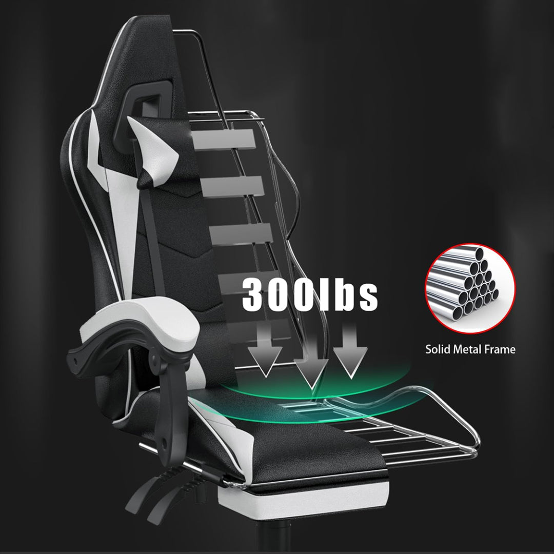 Ocanvas Gaming Chair with support illustration and '300 lbs' capacity text on a black background