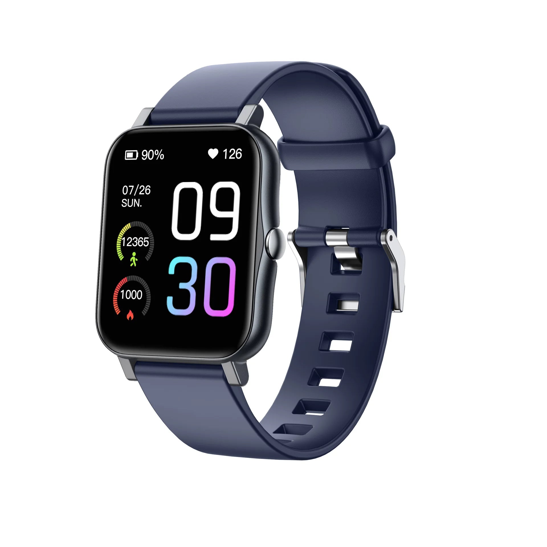 Qnixwatch Smartwatch with a blue strap on a white background