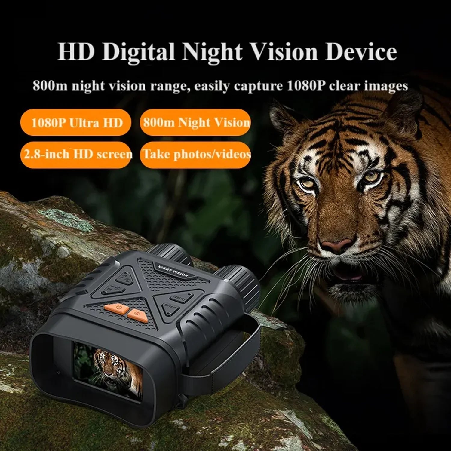 HD Digital SpexNocti Night Vision Goggles Device with tiger in the background