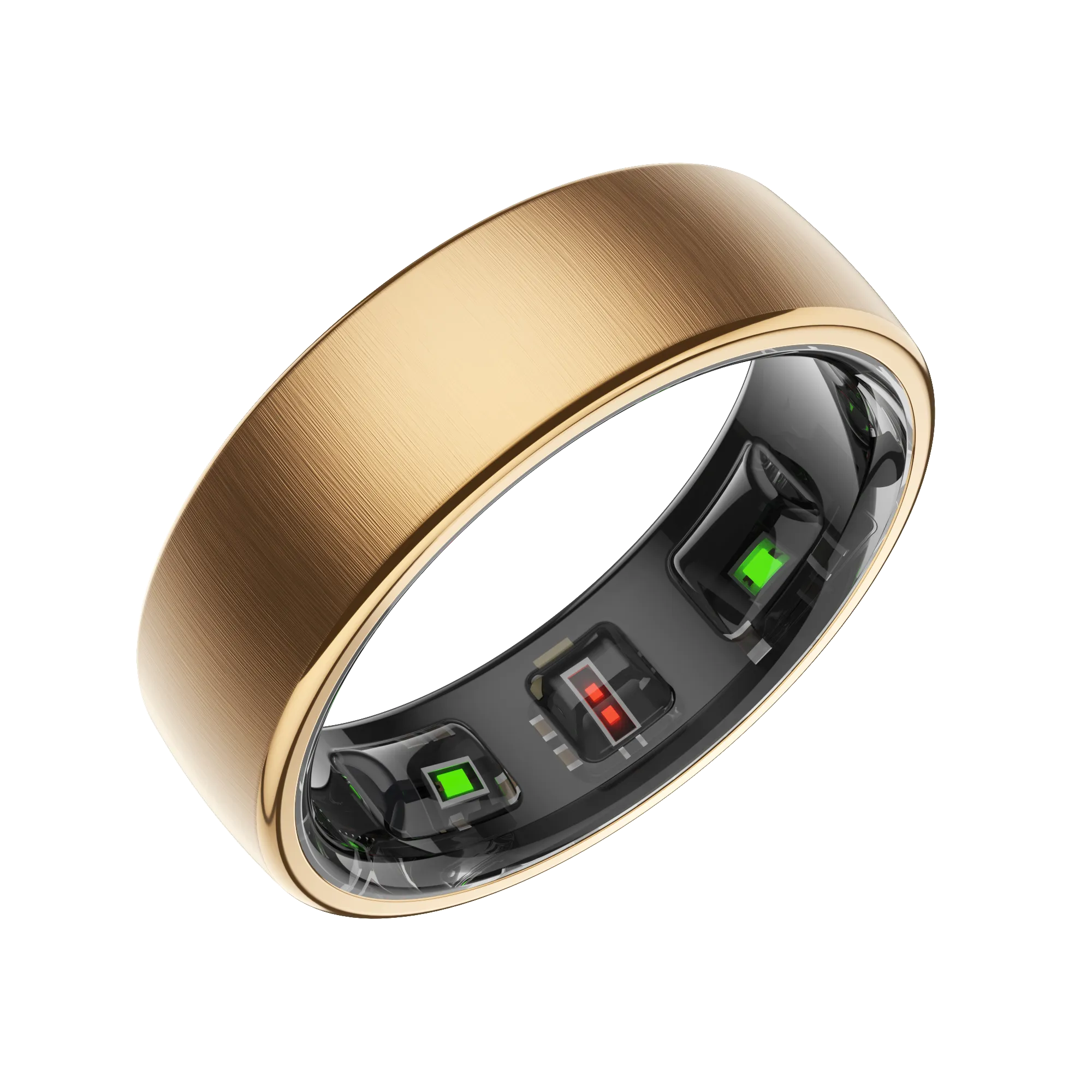 Gold Thurgoo Smart Ring with electronic components on a white background