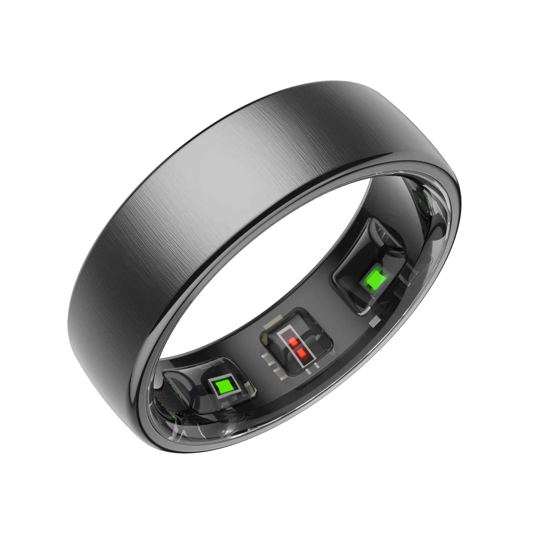 Black Thurgoo Smart Ring with electronic components on a white background