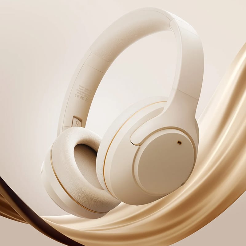 Beige Mufflyon Noise Canceling Headphones on a beige background