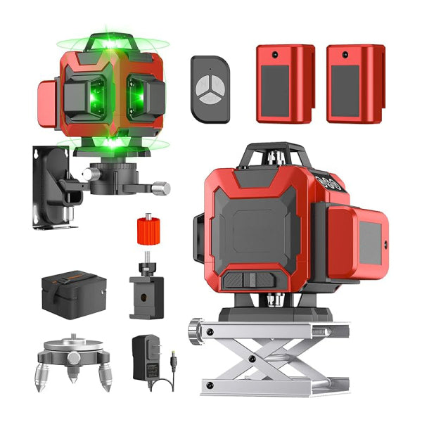 Red and green ocanvas laser with accessories on a white background