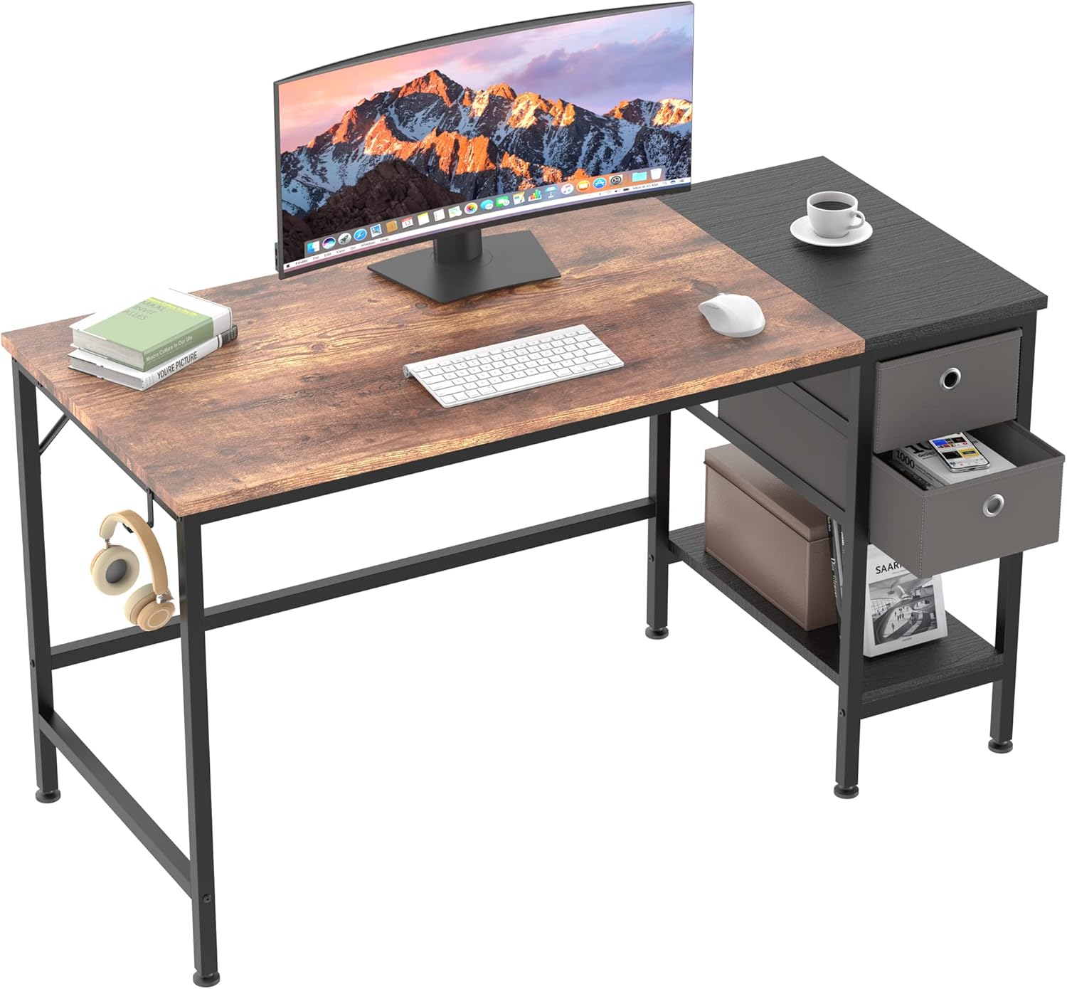 NexaDesk™ Modern Computer Desk with Drawer & Storage Shelves