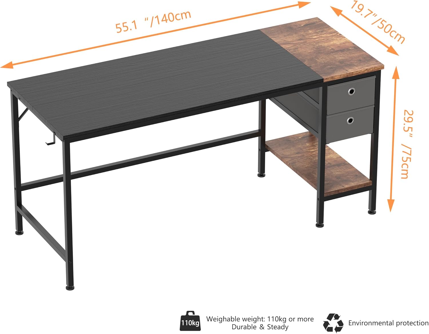NexaDesk™ Modern Computer Desk with Drawer & Storage Shelves