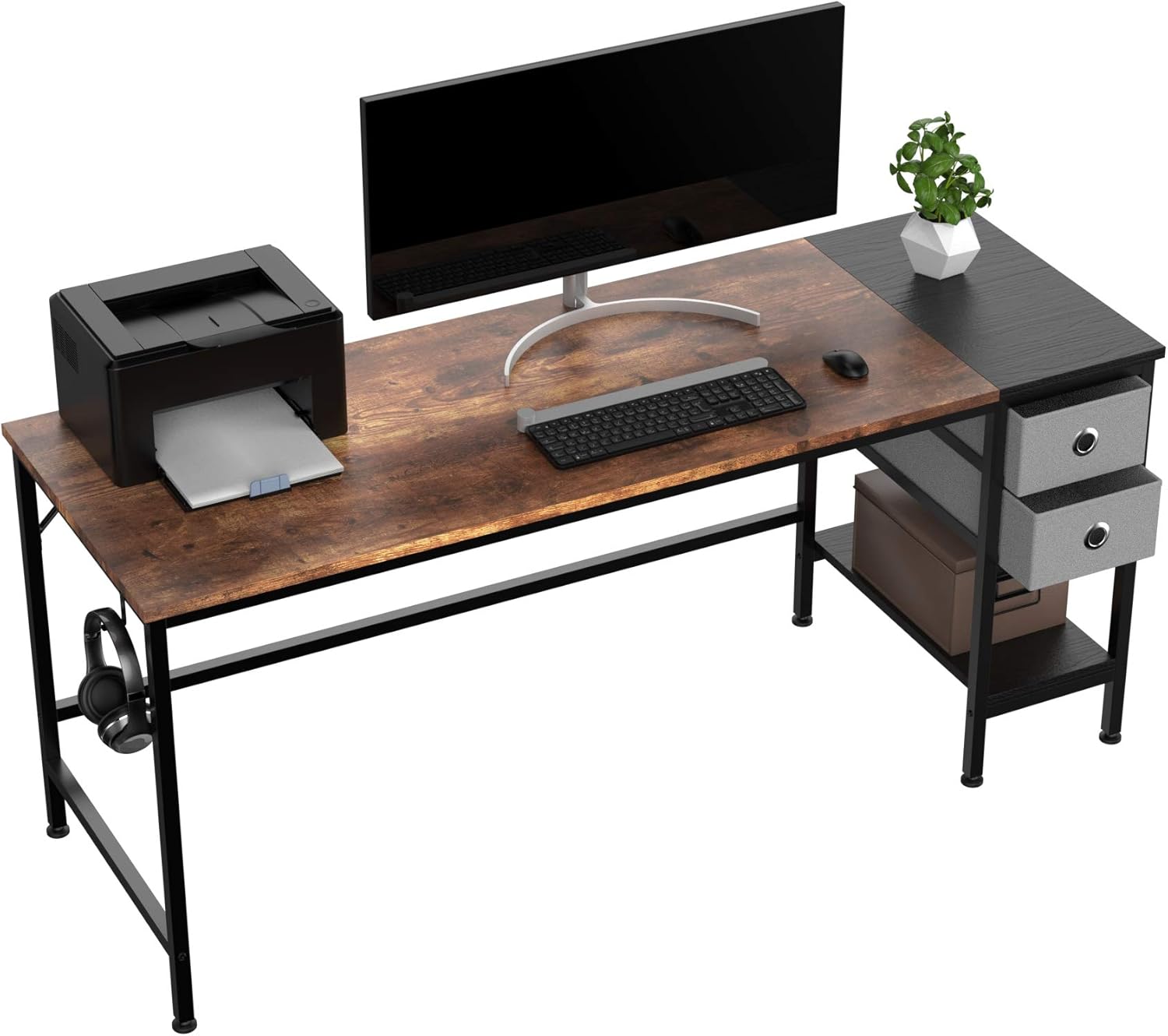 NexaDesk™ Modern Computer Desk with Drawer & Storage Shelves