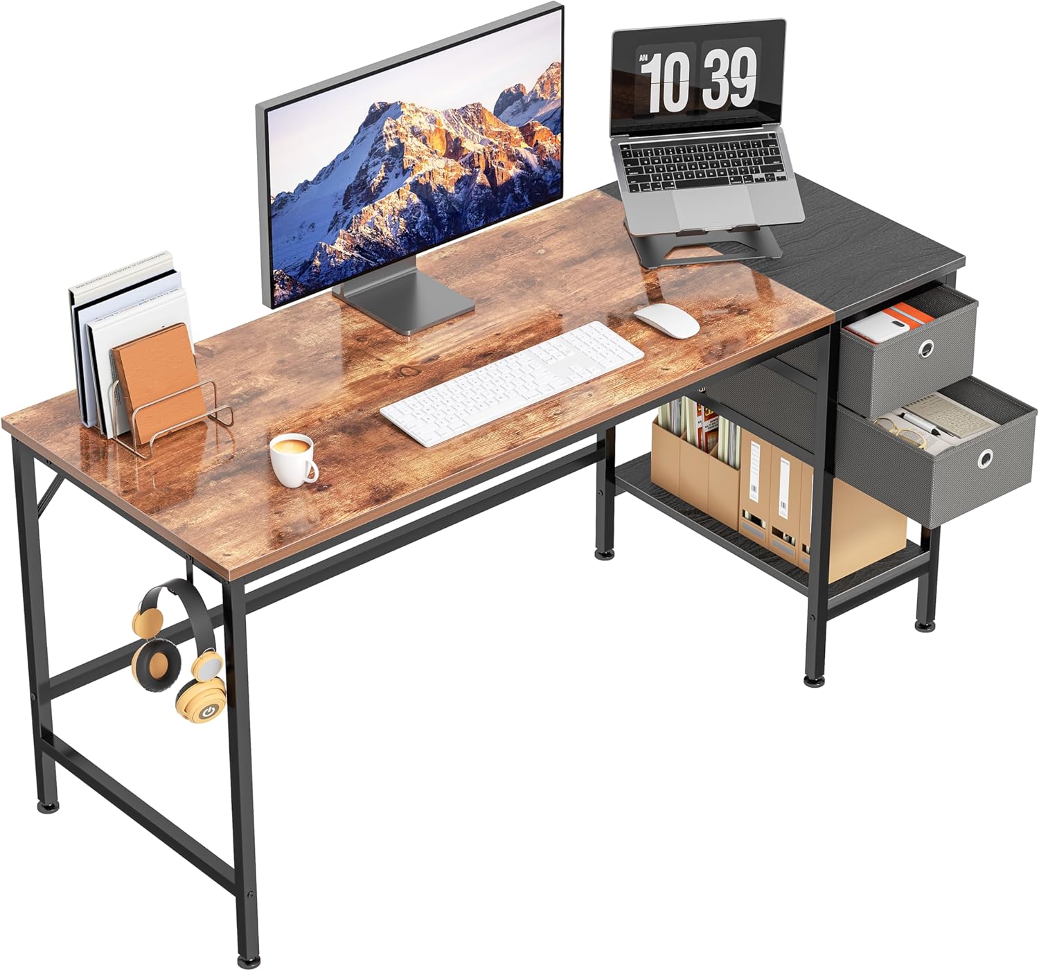 NexaDesk™ Modern Computer Desk with Drawer & Storage Shelves