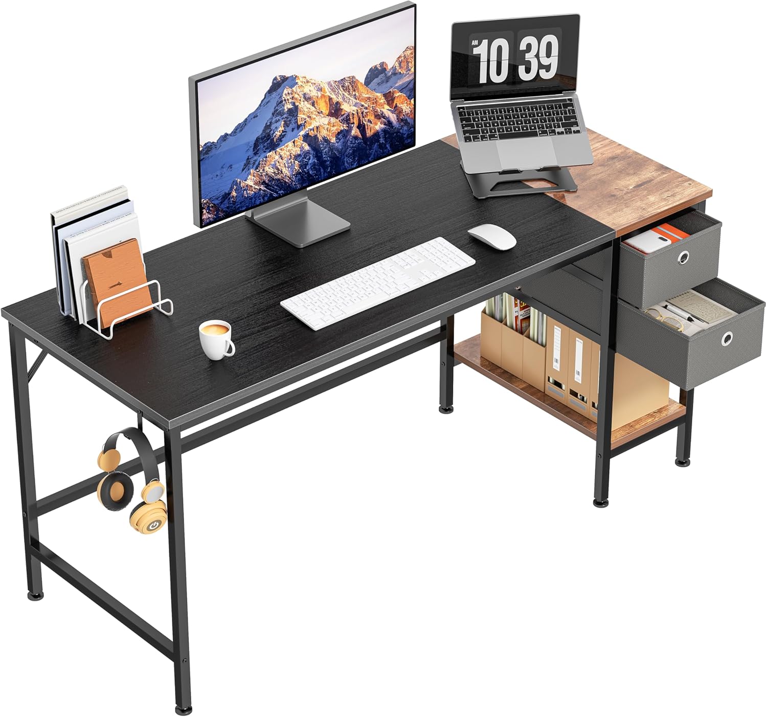 NexaDesk™ Modern Computer Desk with Drawer & Storage Shelves