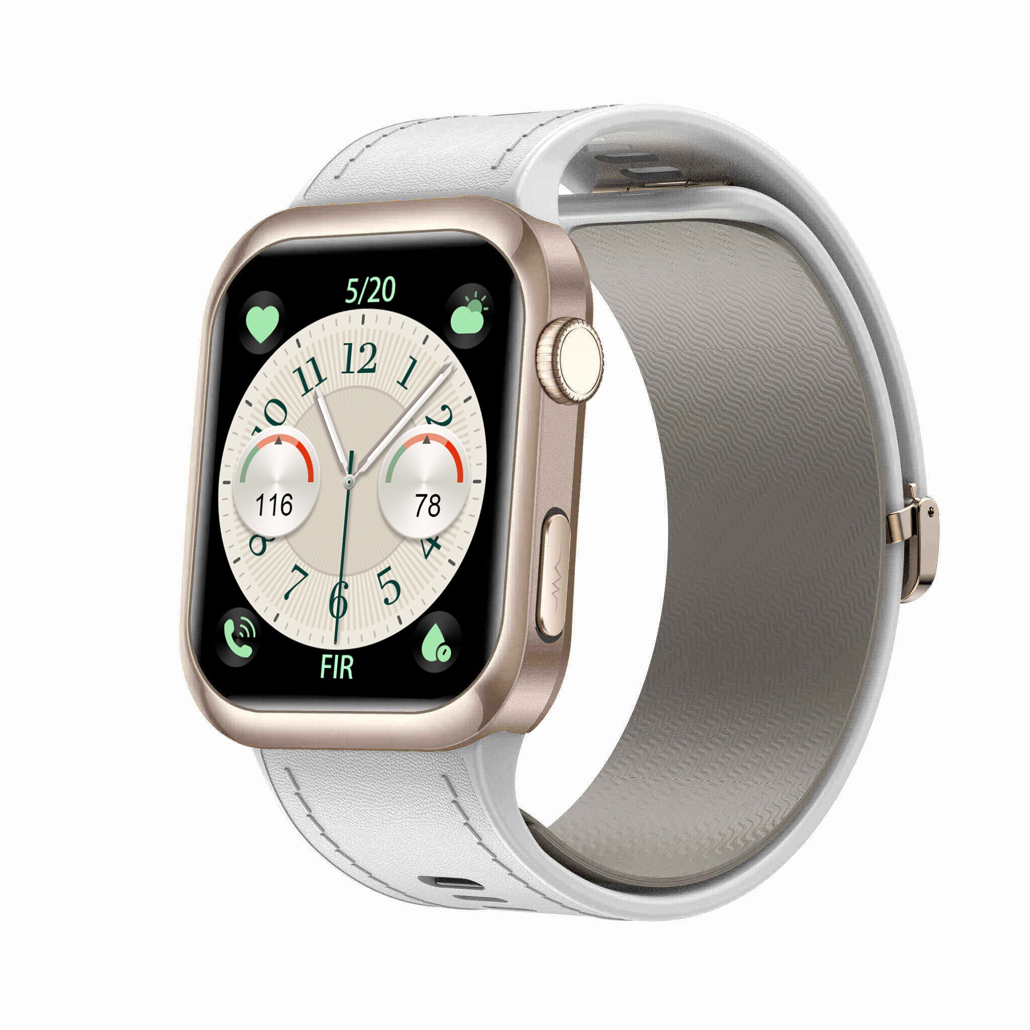 Aegis Smart Blood Pressure Watch with a white band on a white background