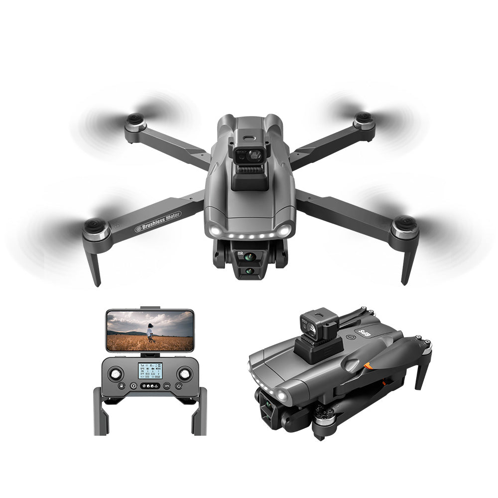 Aerudon Air+ GPS Drone with camera, controller, and folded drone on a white background