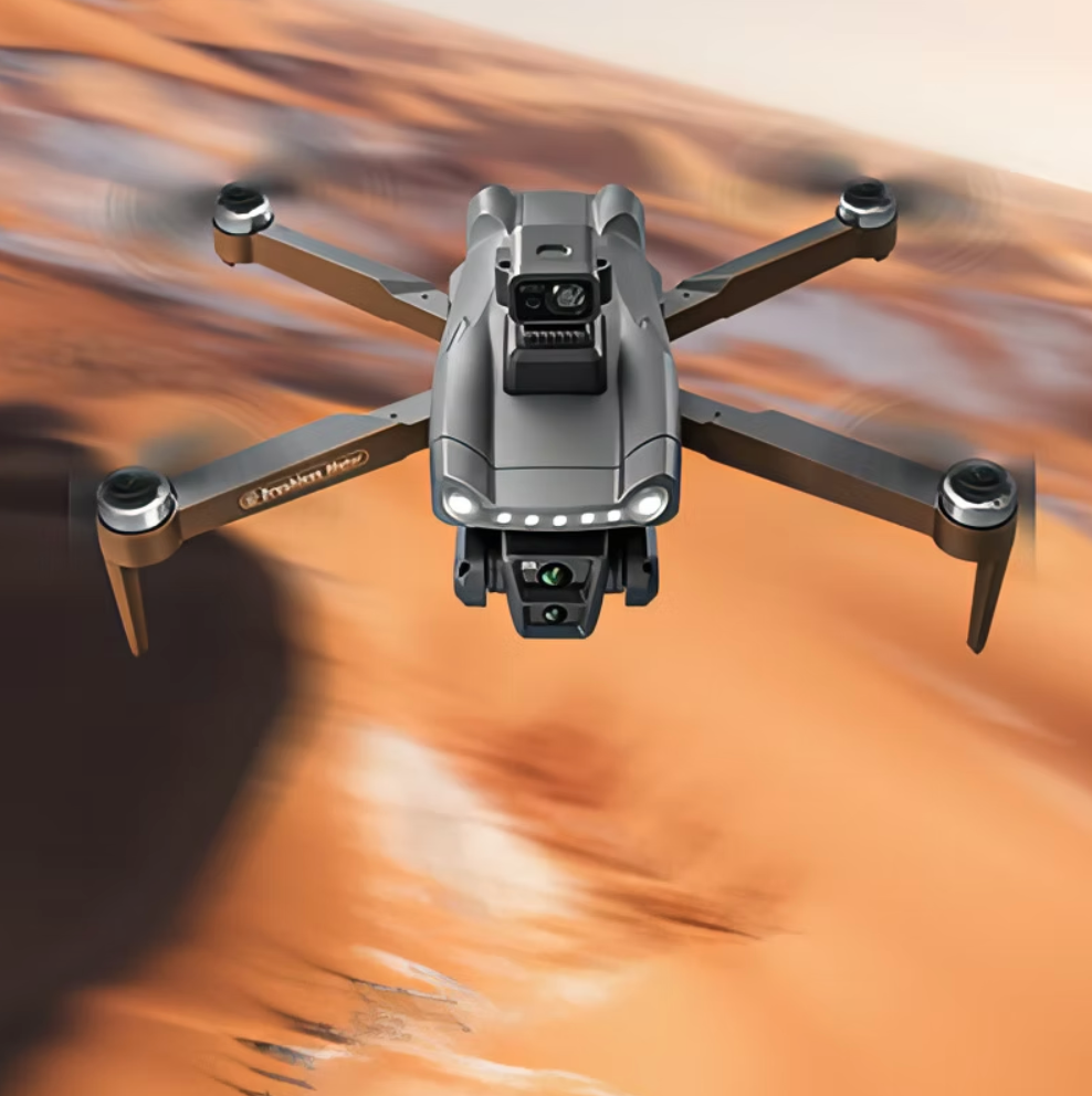 Aerudon Air+ GPS Drone flying over a blurred landscape