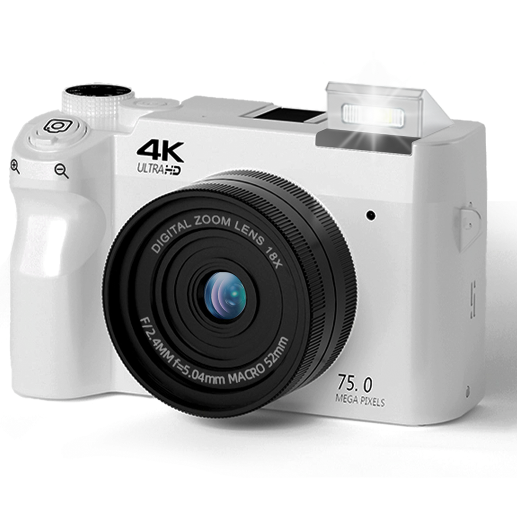 White Aetheros Digital Camera with black lens on a white background