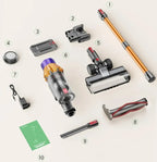 Aetheros Cordless Vacuum and attachments on a white background