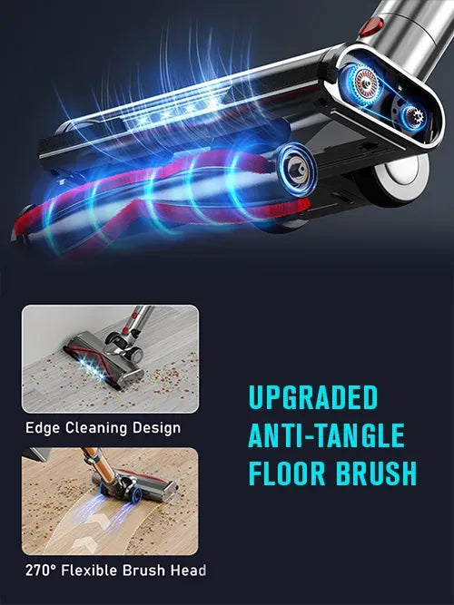 Floor Aetheros Cordless Vacuum with upgraded anti-tangle floor brush on a dark background