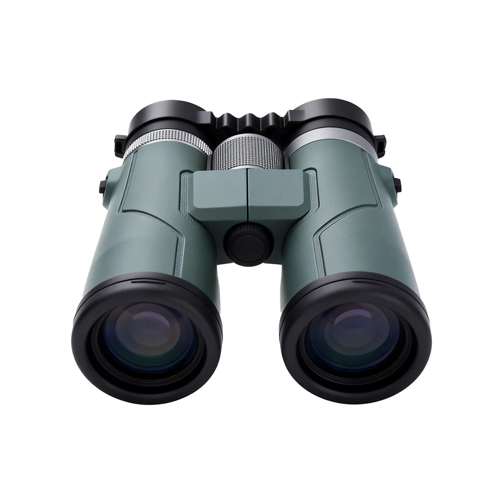 A pair of green AuraLink Binoculars with black eyecups and silver adjustment rings, shown from the front on a plain white background.