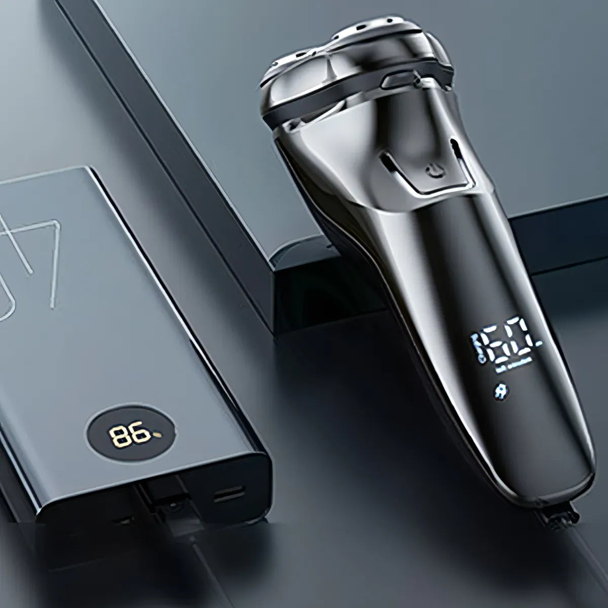 Auralink Electric Shaver charging with powerbank