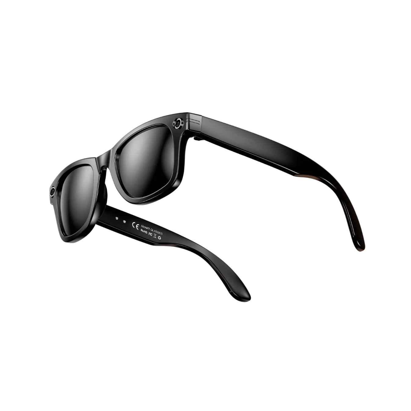 Black Auralink Smart glasses with reflective lenses on a white background