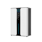 A modern white and black Auralink dehumidifier with a vertical design, featuring a digital blue LED display showing 85 on the front panel, set against a plain white background.