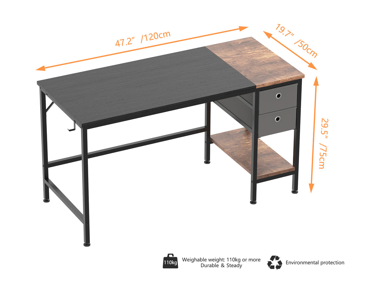 HOMIDEC Computer Desk 120cm with Drawer Headphone Hook and Shelves