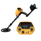 Yellow Beelines Metal Detector with black handle on a white background