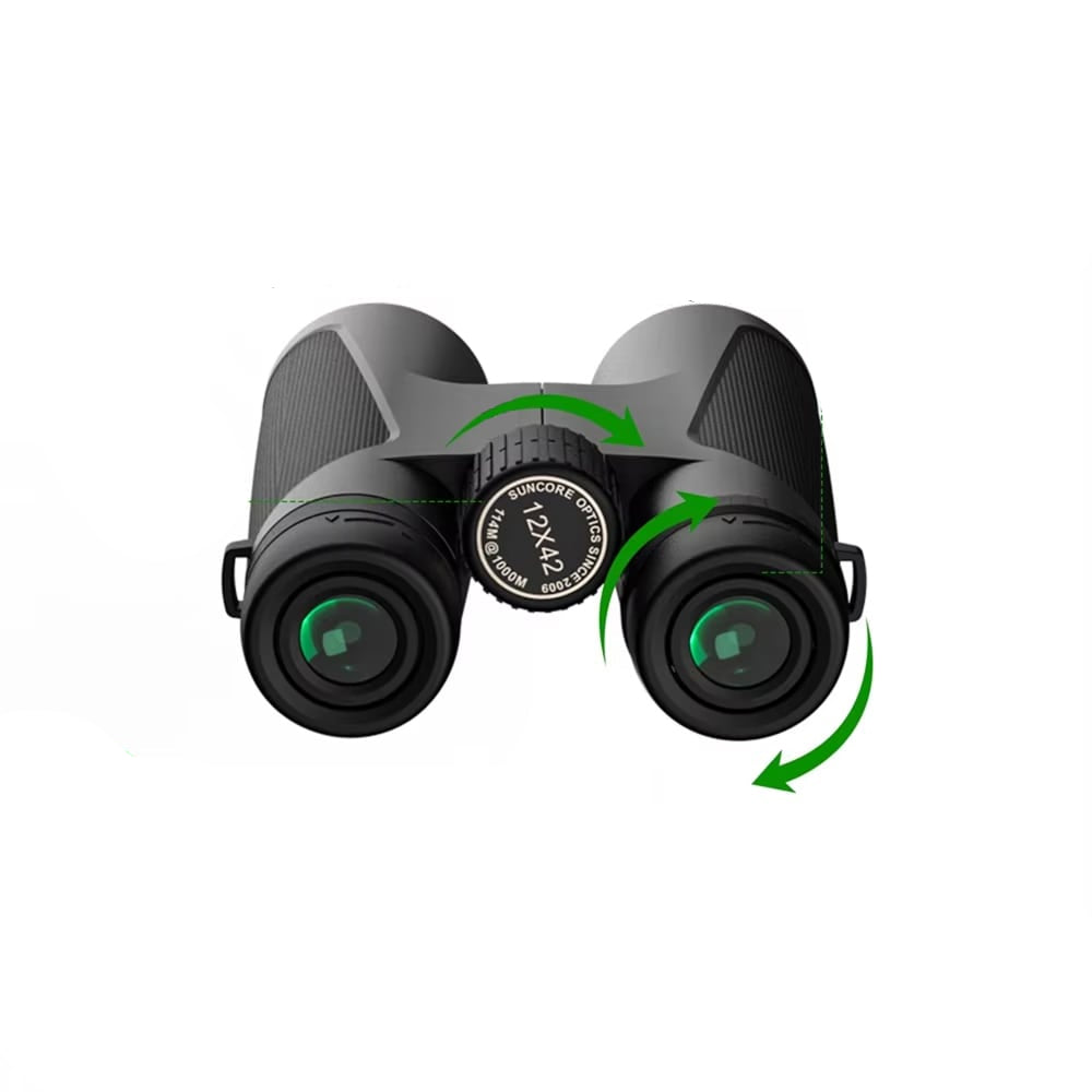 Black BixCelix Binoculars with green accents on a white background