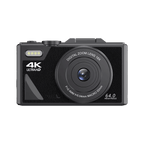 Black CamZoomy Digital Camera with 4K Ultra HD and 64.0 mega pixels on a transparent background