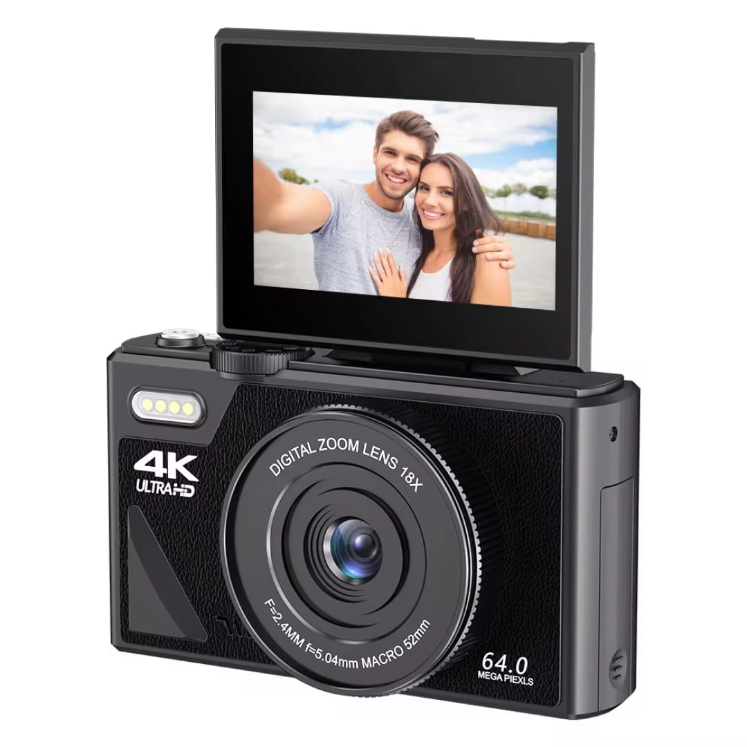 CamZoomy Digital Camera with a screen displaying a couple, on a white background
