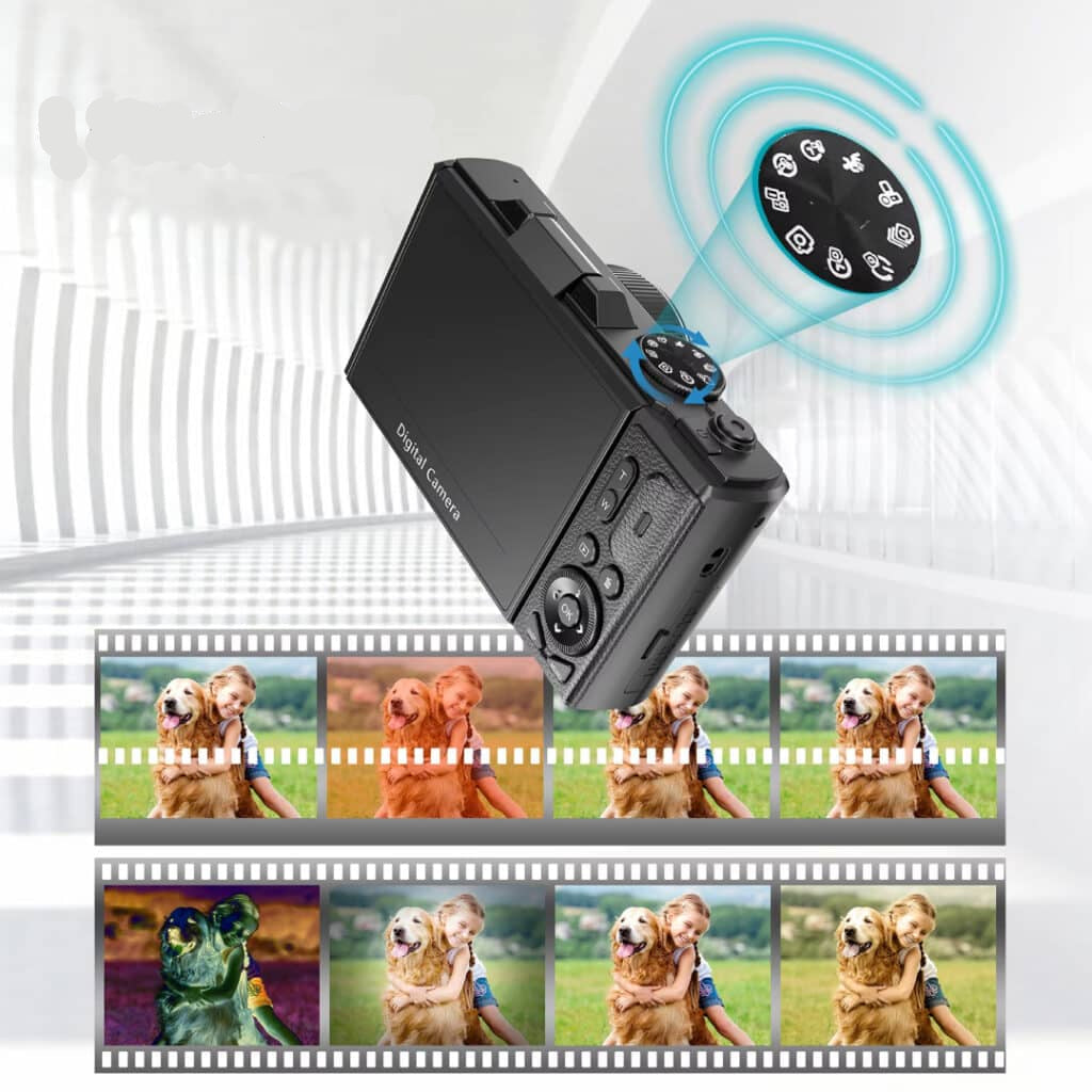 CamZoomy Digital Camera with filter modes and photo effects on a white background