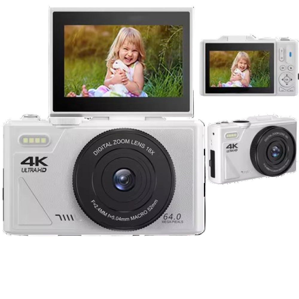 CamZoomy Digital Camera with a screen displaying a photo of a child holding a dog, on a white background.