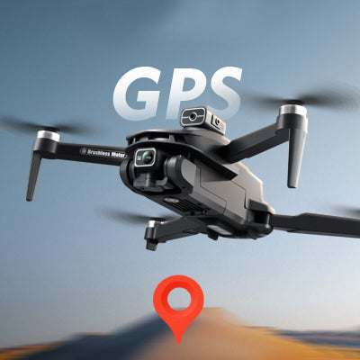 Caracen V168 Pro Max Drone with GPS text and a map marker icon on a blurred landscape background