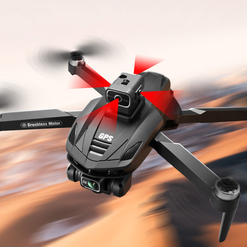 Black Caracen V168 Pro Max drone with GPS feature in flight against a blurred background