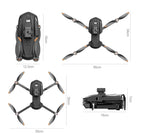 Black Caracen V168 Pro Max drone with measurements indicated on a white background