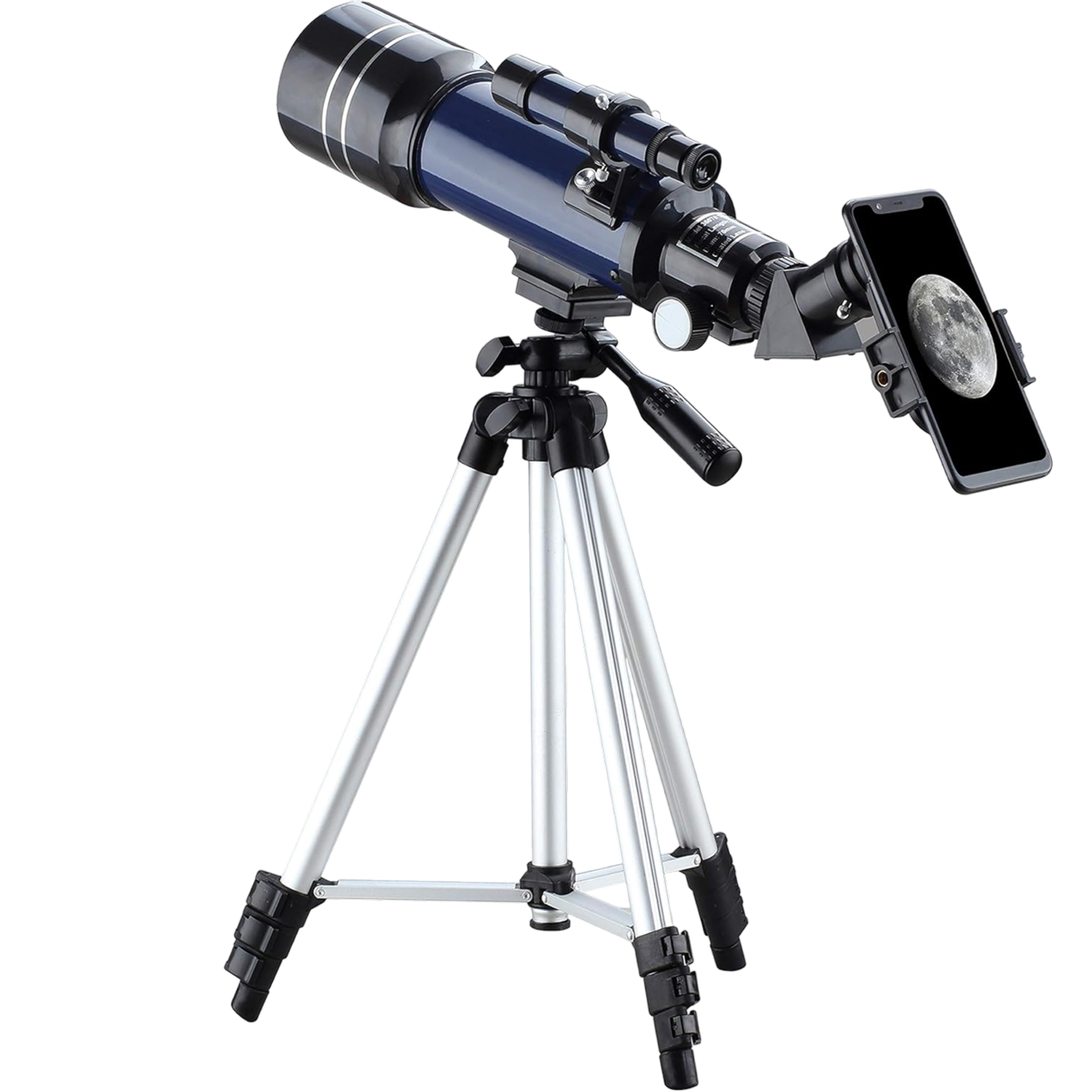 CelesView Telescope with smartphone adapter on a white background