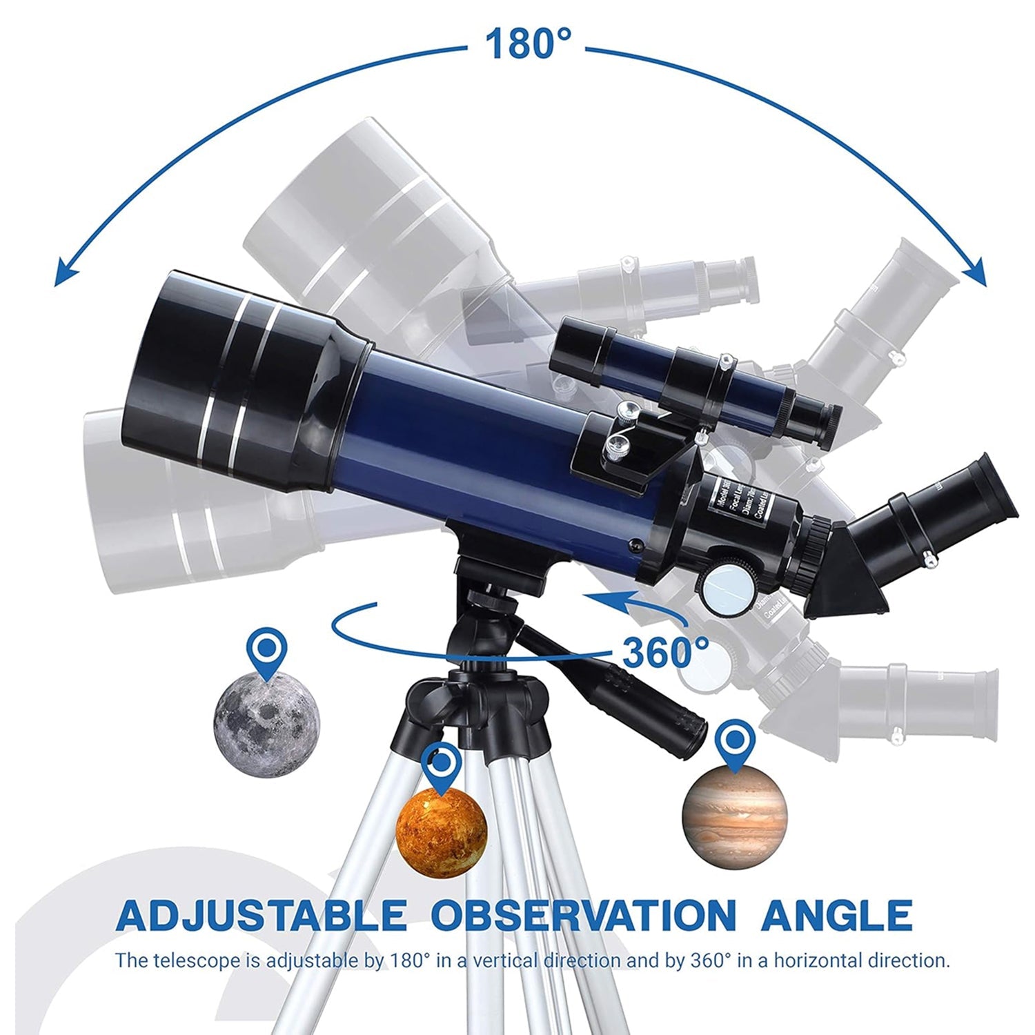 CelesView Telescope with adjustable observation angle features on a white background