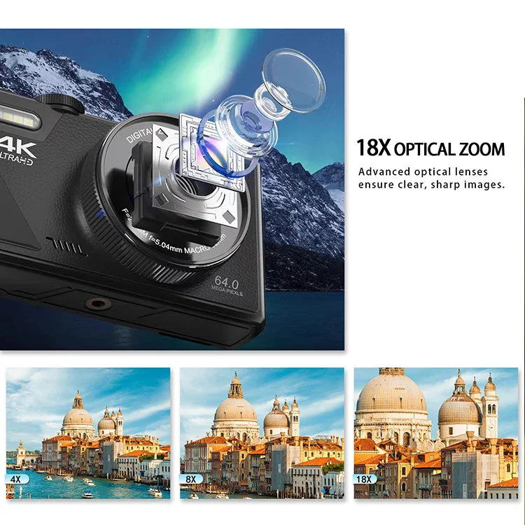 ClikEase Digital Camera with 18X optical zoom feature and examples of zoom capabilities.
