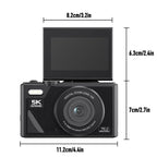 Black ClikTric Compact Camera with dimensions labeled on a white background