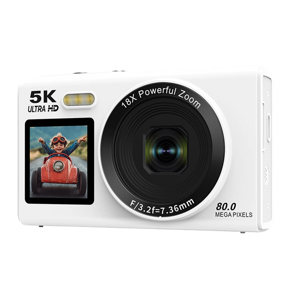 ClikVis Digital Camera with screen displaying a child in a toy car, on a white background