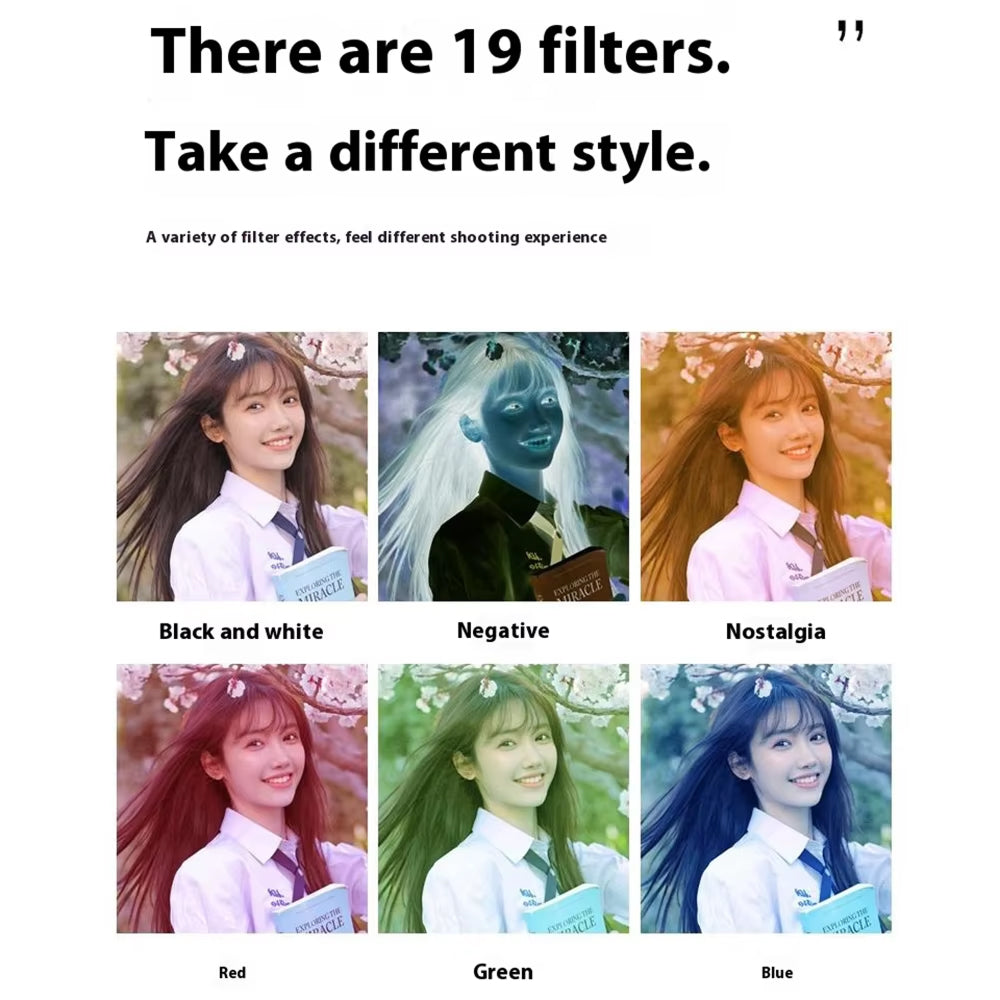Promotional image of a photo editing app with various filter options.