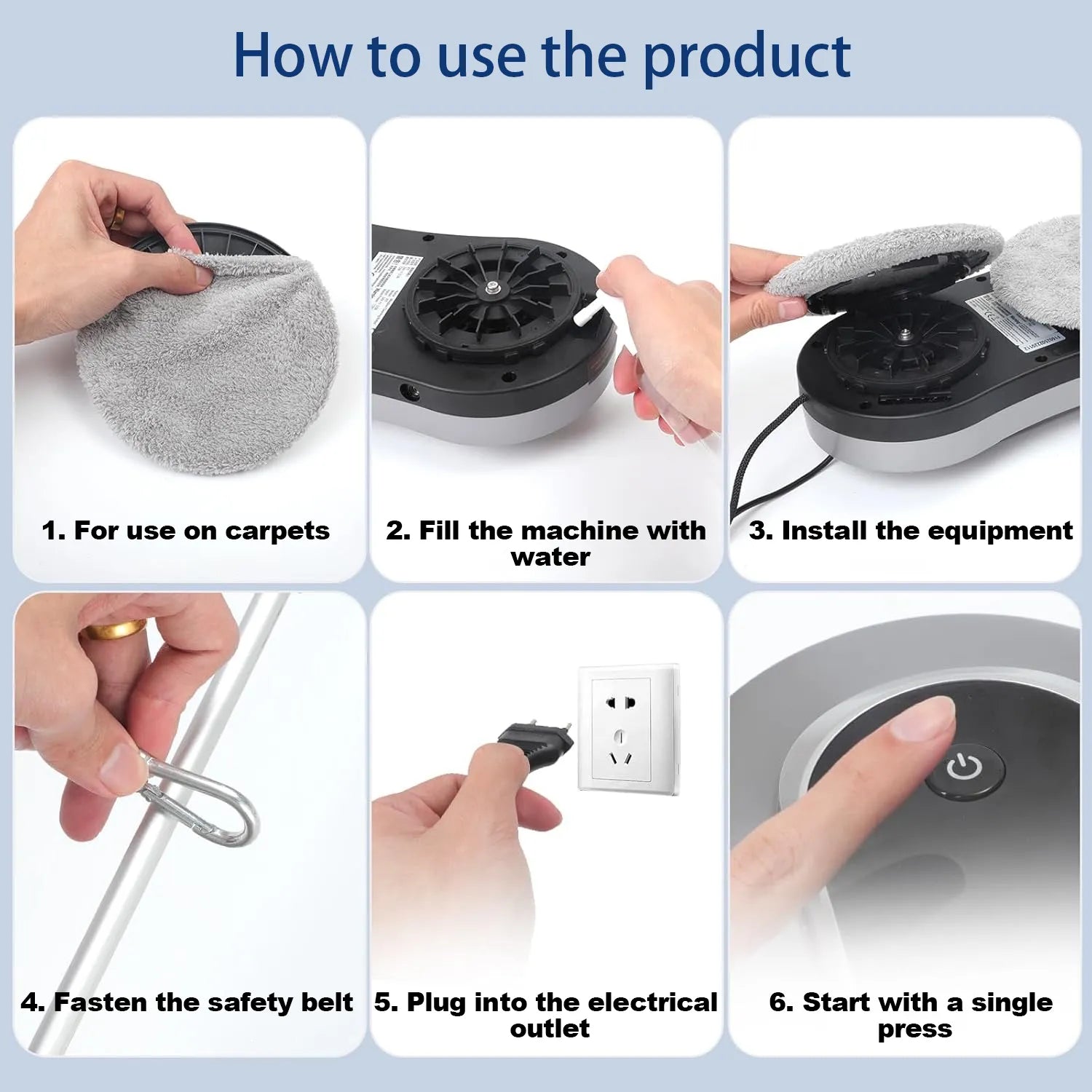 Step-by-step instructions on how to use a carpet cleaning machine.