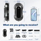 Product dimensions and included items displayed on a white background