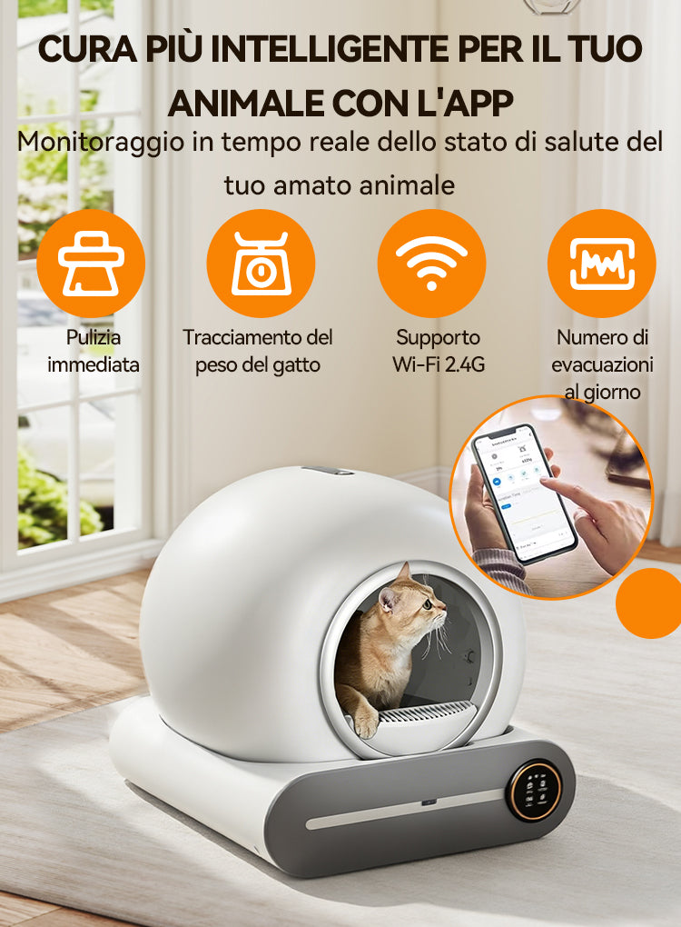 Cortelec SmartSphere Lettiera Autopulente - ritratto sezione 4 interfaccia app orari e statistiche salute