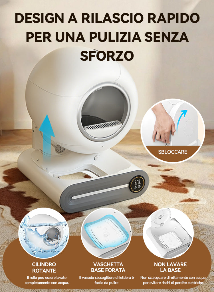 Cortelec SmartSphere Lettiera Autopulente - ritratto sezione 7 pannello touch dettaglio pulsanti