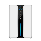 White Overly dehumidifier with digital display on a white background