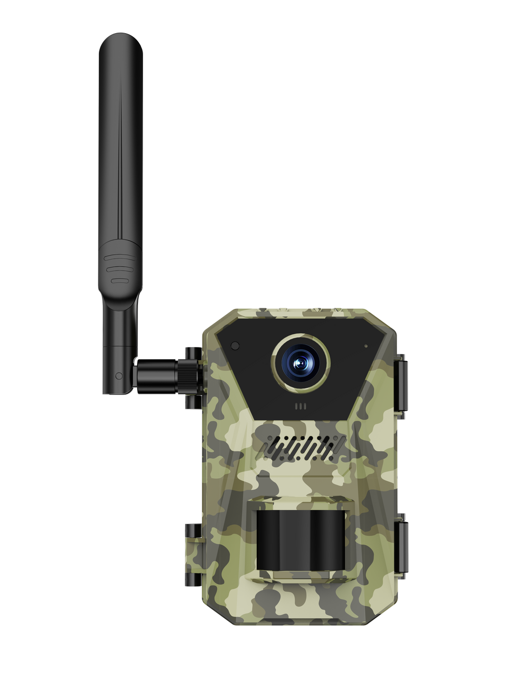Evoluir Trail Camera with a black antenna on a white background