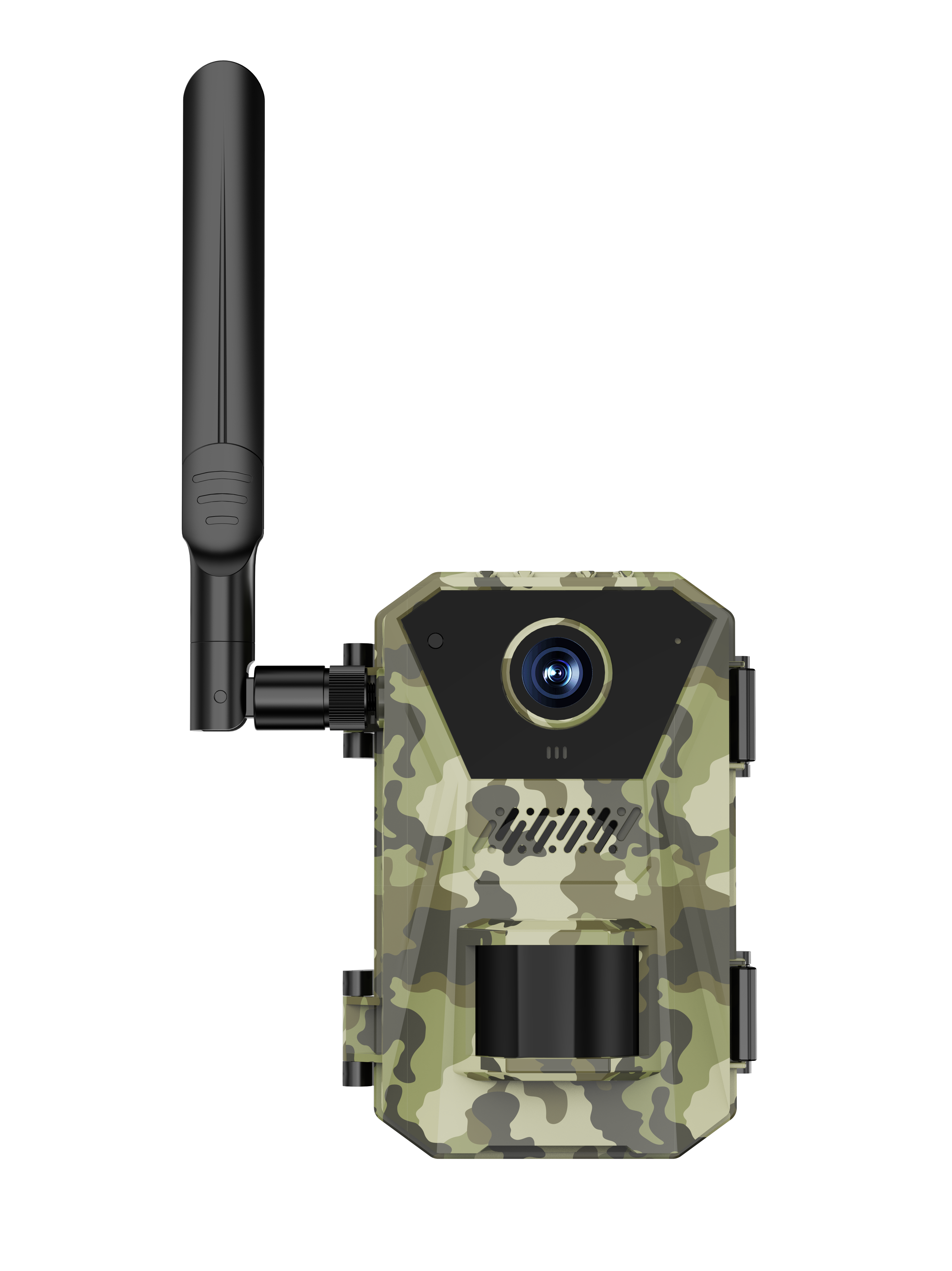 Evoluir Trail Camera with a black antenna on a white background